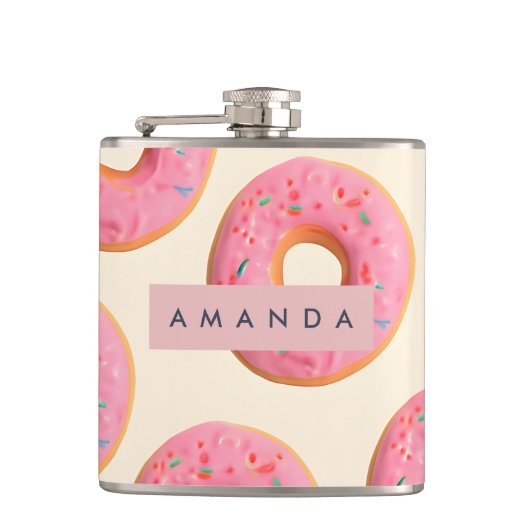 Personalized Pink Frosted Donut Pattern フラスク (正面)