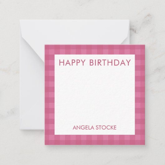 Personalized Pink Gingham ノートカード (正面)