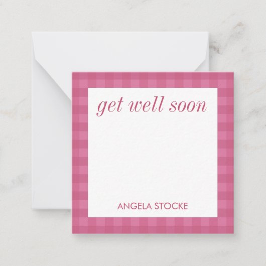 Personalized Pink Gingham ノートカード (正面)