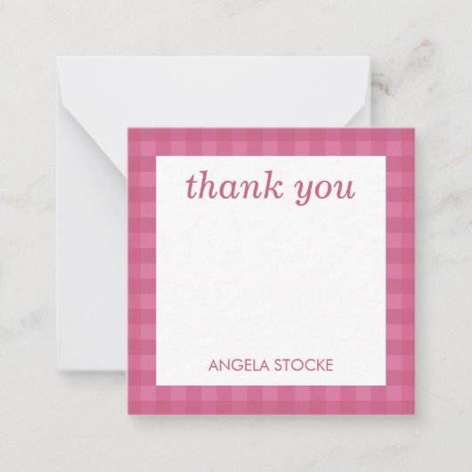 Personalized Pink Gingham ノートカード (正面)