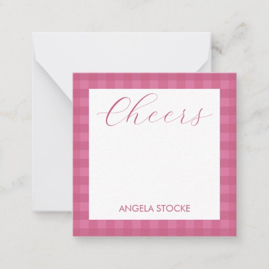 Personalized Pink Gingham ノートカード (正面)