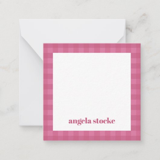 Personalized Pink Gingham ノートカード (正面)