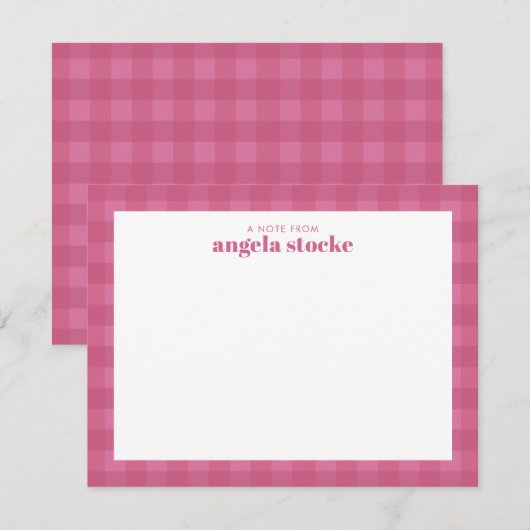 Personalized Pink Gingham ノートカード (正面/裏面)