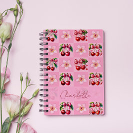 Personalized Pink Gingham Cherry Blossom ノートブック