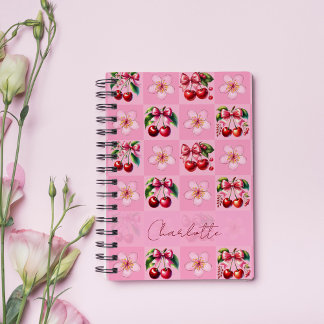 Personalized Pink Gingham Cherry Blossom ノートブック