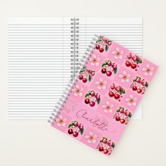 Personalized Pink Gingham Cherry Blossom ノートブック (内側)