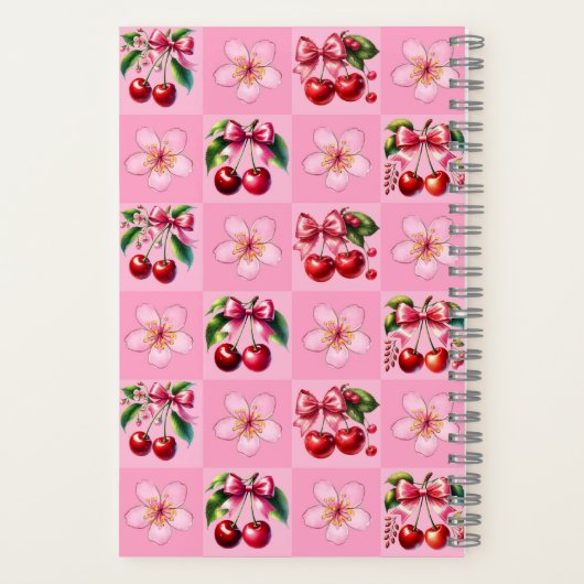 Personalized Pink Gingham Cherry Blossom ノートブック (裏面)