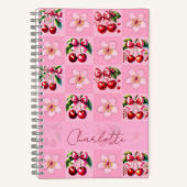 Personalized Pink Gingham Cherry Blossom ノートブック (正面)