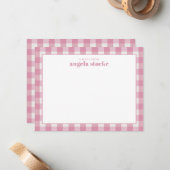 Personalized Pink Gingham Note Card ノートカード (正面/裏面インサイチュ)
