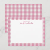 Personalized Pink Gingham Note Card ノートカード (正面/裏面)