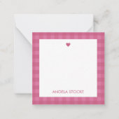 Personalized Pink Gingham Note Card ノートカード (正面)
