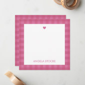 Personalized Pink Gingham Note Card ノートカード (正面/裏面インサイチュ)
