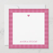 Personalized Pink Gingham Note Card ノートカード (正面)