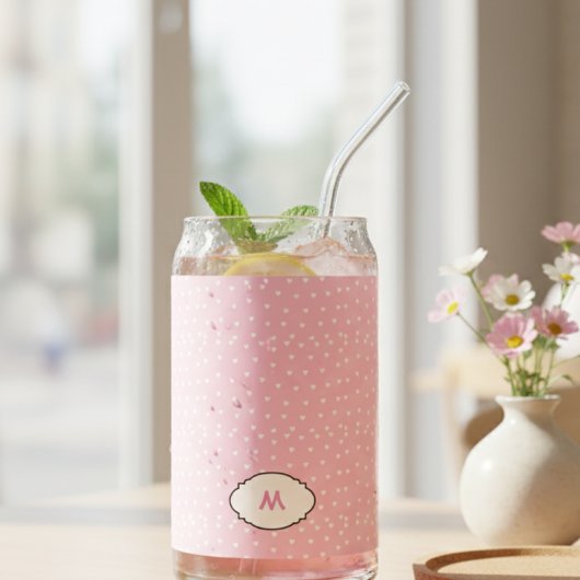 Personalized Pink Glass with White Hearts - Custom ガラス缶