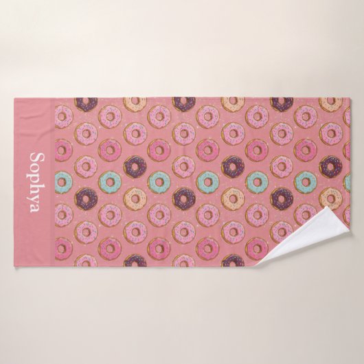 Personalized Pink Glitter Donut  バスタオル (バスタオル)