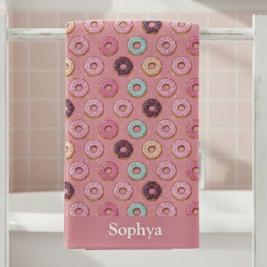 Personalized Pink Glitter Donut ビーチタオル