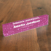 Personalized Pink Glitter Name Modern Desk Decor デスクネームプレート (側面)