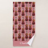 Personalized Pink Glitter Violin バスタオル (バスタオル)