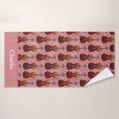 Personalized Pink Glitter Violin バスタオル (バスタオル)