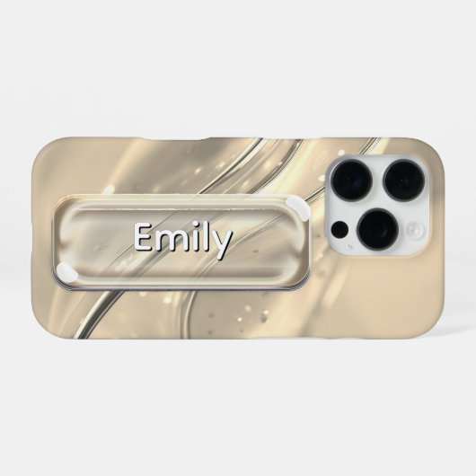 Personalized Pink Gold Glass UI Button Name iPhon iPhoneケース (裏面横)