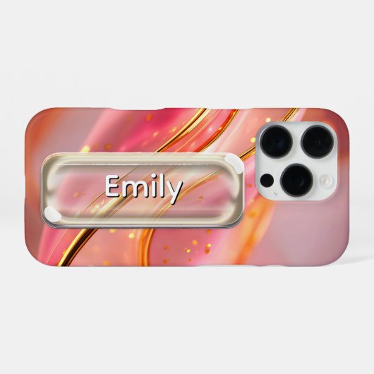 Personalized Pink Gold Glass UI Button Name  iPhoneケース (裏面横)