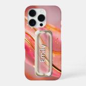 Personalized Pink Gold Glass UI Button Name  iPhoneケース (裏面)