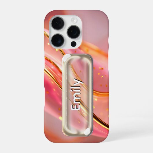 Personalized Pink Gold Glass UI Button Name  iPhoneケース (裏面)