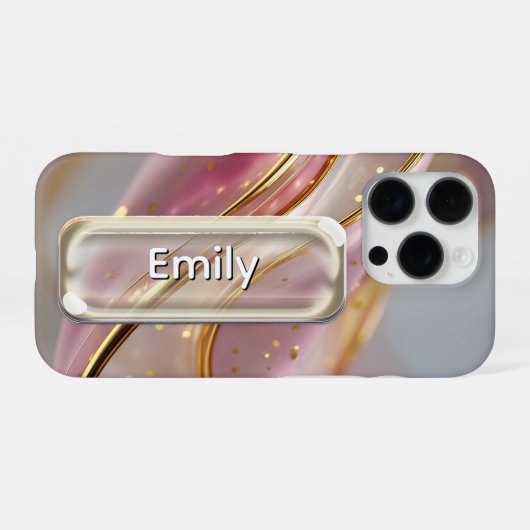 Personalized Pink Gold Glass UI Button Name  iPhoneケース (裏面横)