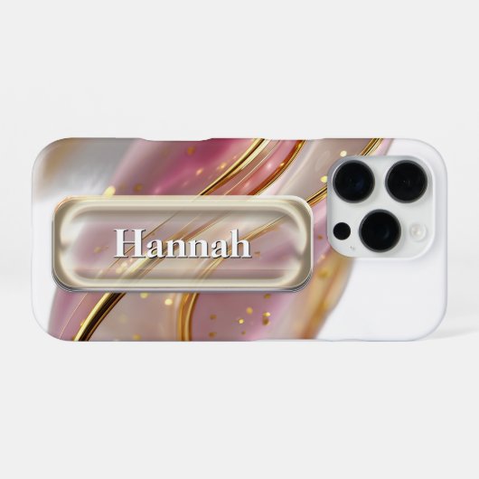 Personalized Pink Gold Glass UI Button Name  iPhoneケース (裏面横)