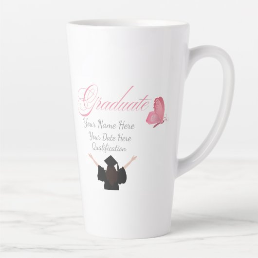 Personalized Pink Graduate Gift, Custom Name  カフェラテマグ (右)
