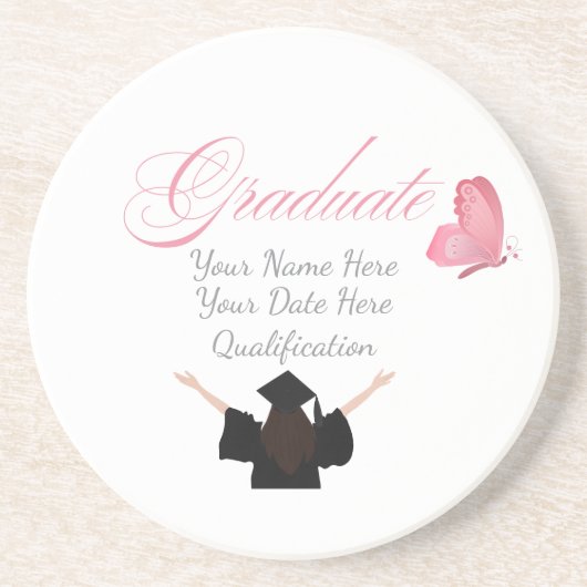 Personalized Pink Graduate Gift, Custom Name  コースター (正面)
