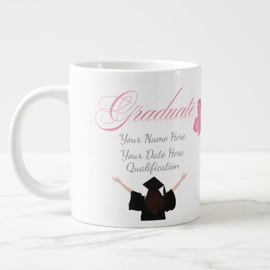 Personalized Pink Graduate Gift, Custom Name  ジャンボコーヒーマグカップ (左)