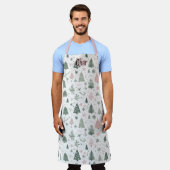 Personalized Pink & Green Christmas Tree Pattern エプロン (着用した状態)