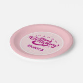 Personalized Pink Happy Birthday  ペーパープレート (アングル)