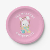Personalized Pink Happy Easter Bunny Party ペーパープレート (正面)
