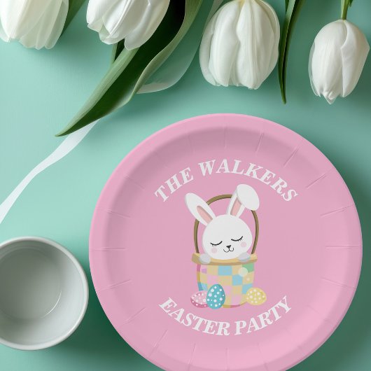 Personalized Pink Happy Easter Bunny Party ペーパープレート