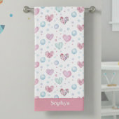 Personalized Pink Heart Kids バスタオル