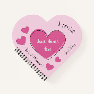Personalized Pink Heart Notebook & Sketchbook ノートブック