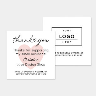 Personalized Pink Heart Small Business Thank You スクエア名刺