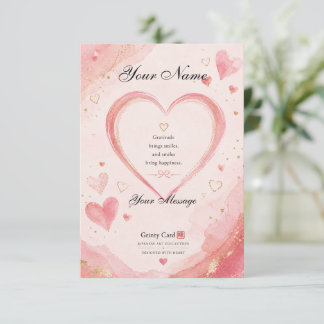 Personalized Pink Heart Thank You Card サンキューカード