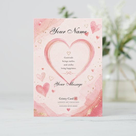 Personalized Pink Heart Thank You Card サンキューカード (スタンド正面)