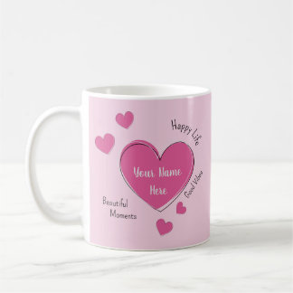 Personalized Pink Hearts Coffee Mug コーヒーマグカップ