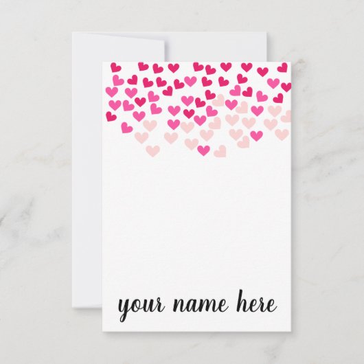 Personalized Pink Hearts Girls Notecards サンキューカード (正面)