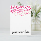 Personalized Pink Hearts Girls Notecards サンキューカード (スタンド正面)