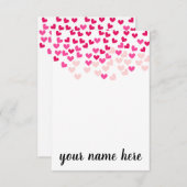 Personalized Pink Hearts Girls Notecards サンキューカード (正面/裏面)