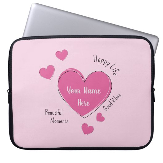 Personalized Pink Hearts Laptop Case ラップトップスリーブ (正面)
