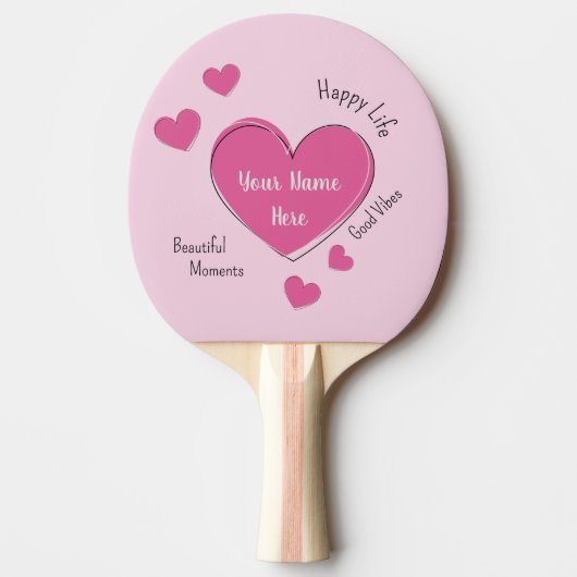 Personalized Pink Hearts Ping Pong Paddle 卓球ラケット (正面)