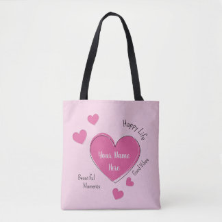 Personalized Pink Hearts Tote Bag トートバッグ