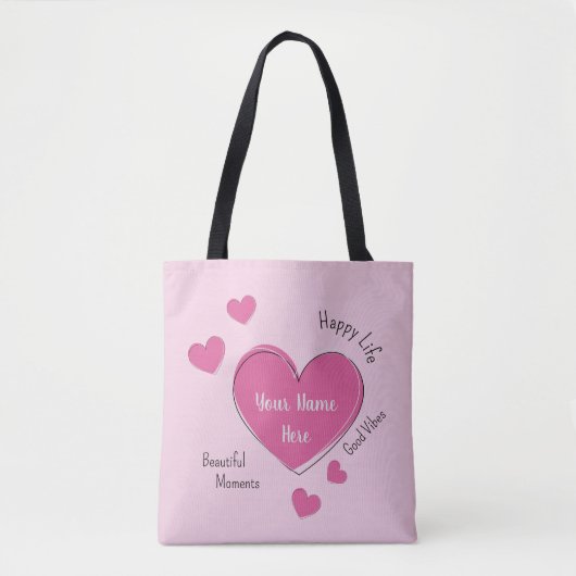 Personalized Pink Hearts Tote Bag トートバッグ (正面)