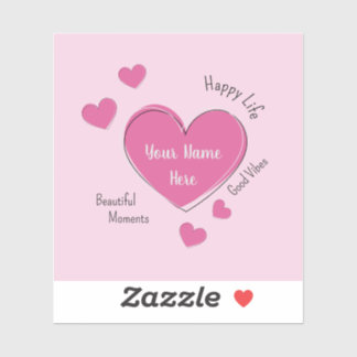 Personalized Pink Hearts Vinyl Sticker シール